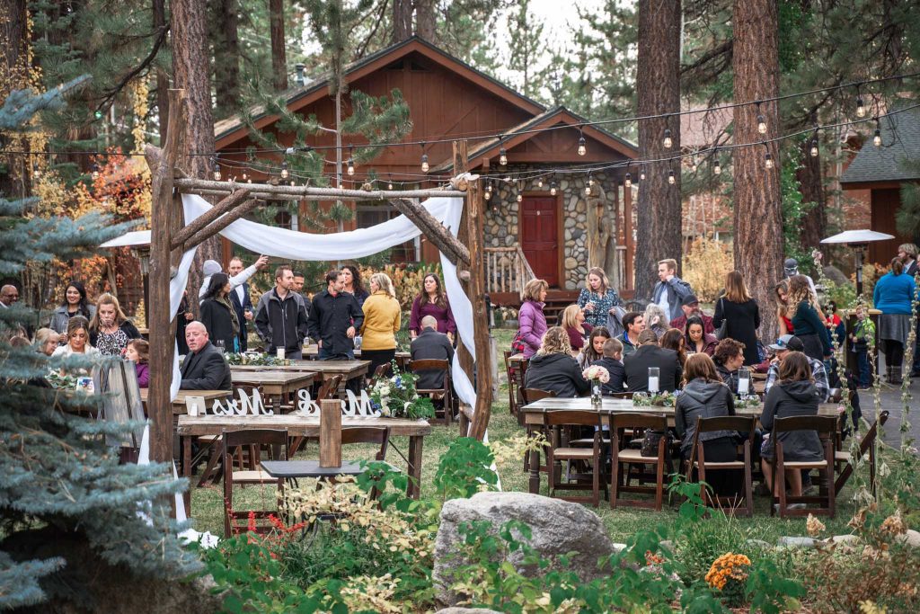Lake Tahoe Wedding Photography Guests enjoying the wedding reception at Black Bear Lodge