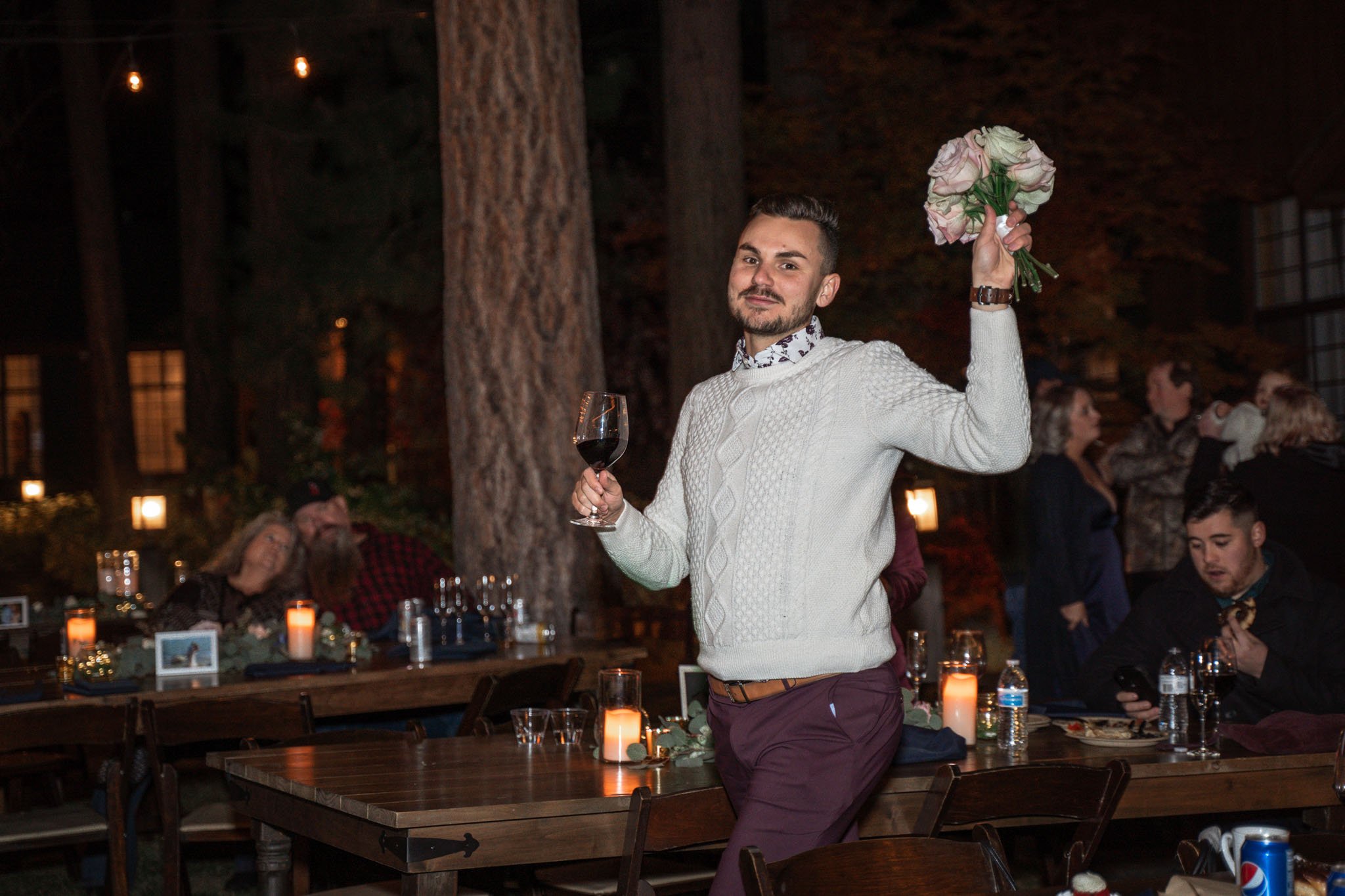 Black Bear Lodge Wedding | Jackie + Rick Man who caught the bride's bouquet