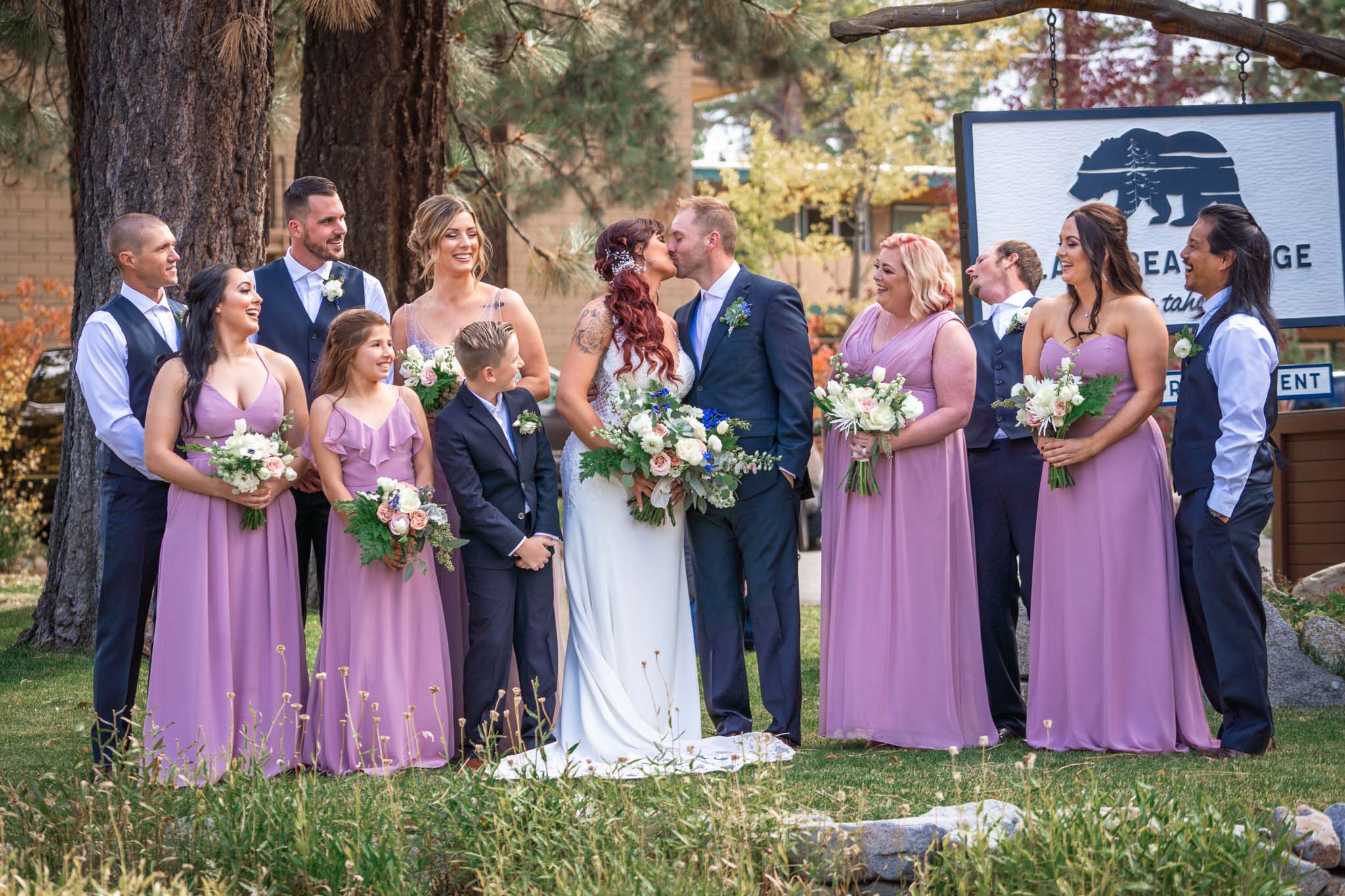 Black Bear Lodge Wedding | Jackie + Rick Wedding party in front of Black Bear Lodge in South Lake Tahoe