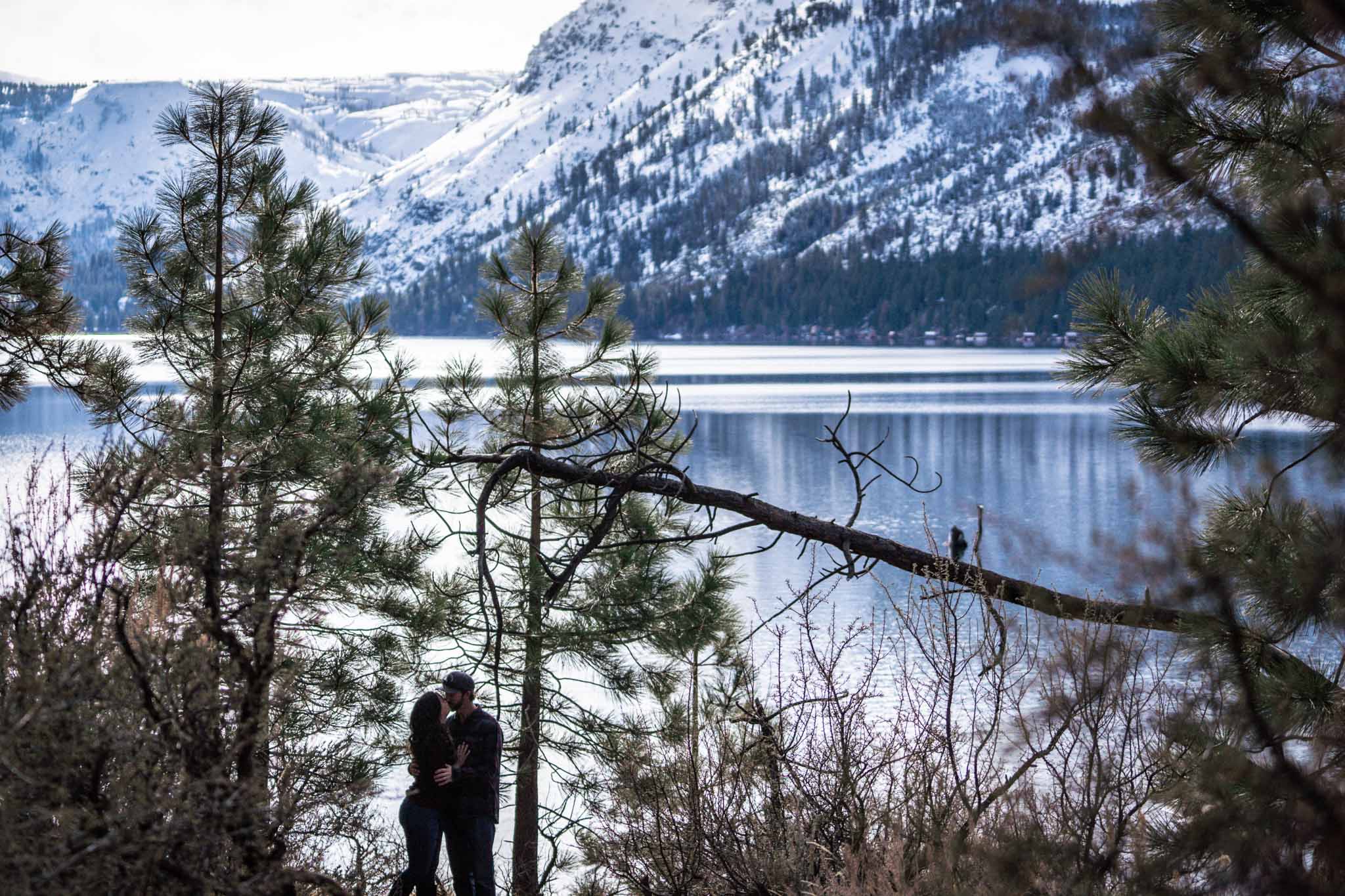 Sara and Branden's Lake Tahoe engagement photography session at Fallen Leaf Lake with Mt Tallac in the background