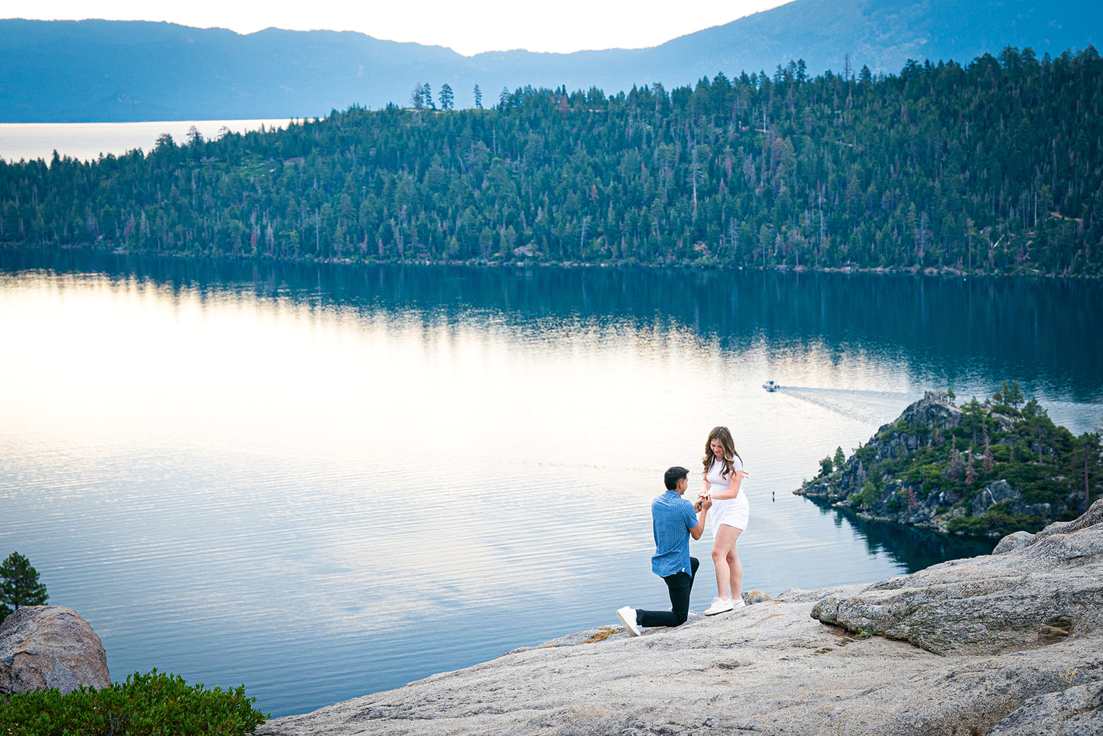 Romantic proposal at Emerald Bay in Lake Tahoe