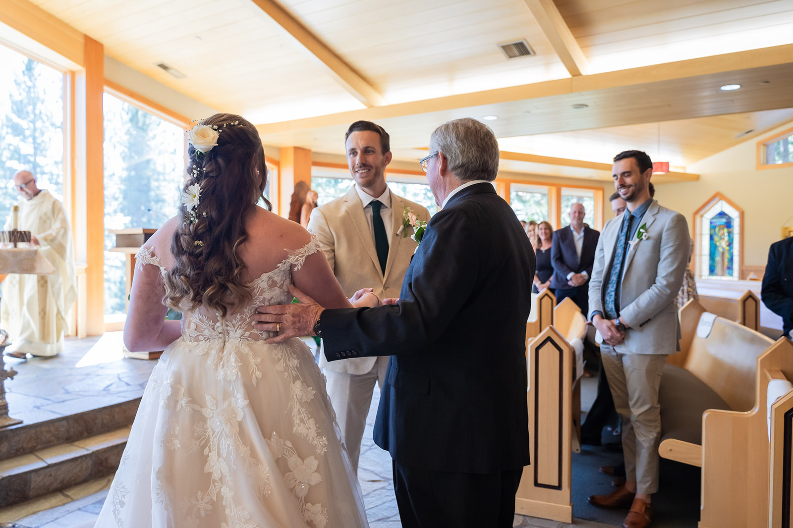 Wedding party at St. Francis of Assisi in Lake Tahoe