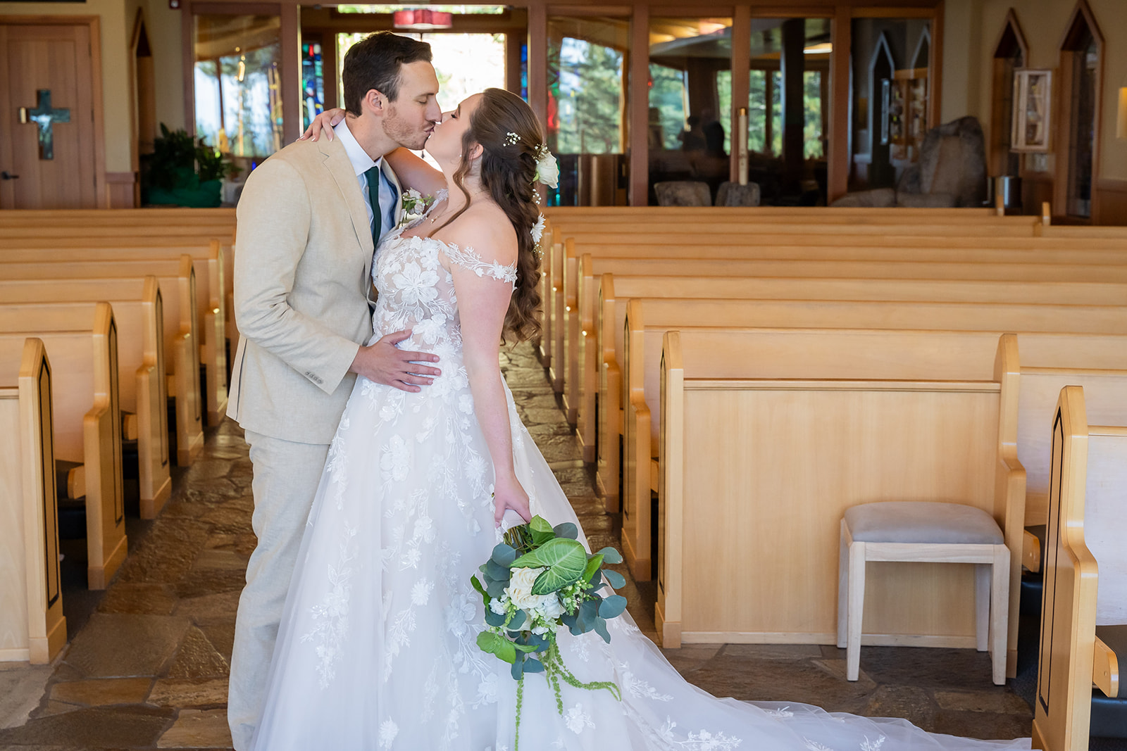 Wedding guests celebrating at Incline Village church
